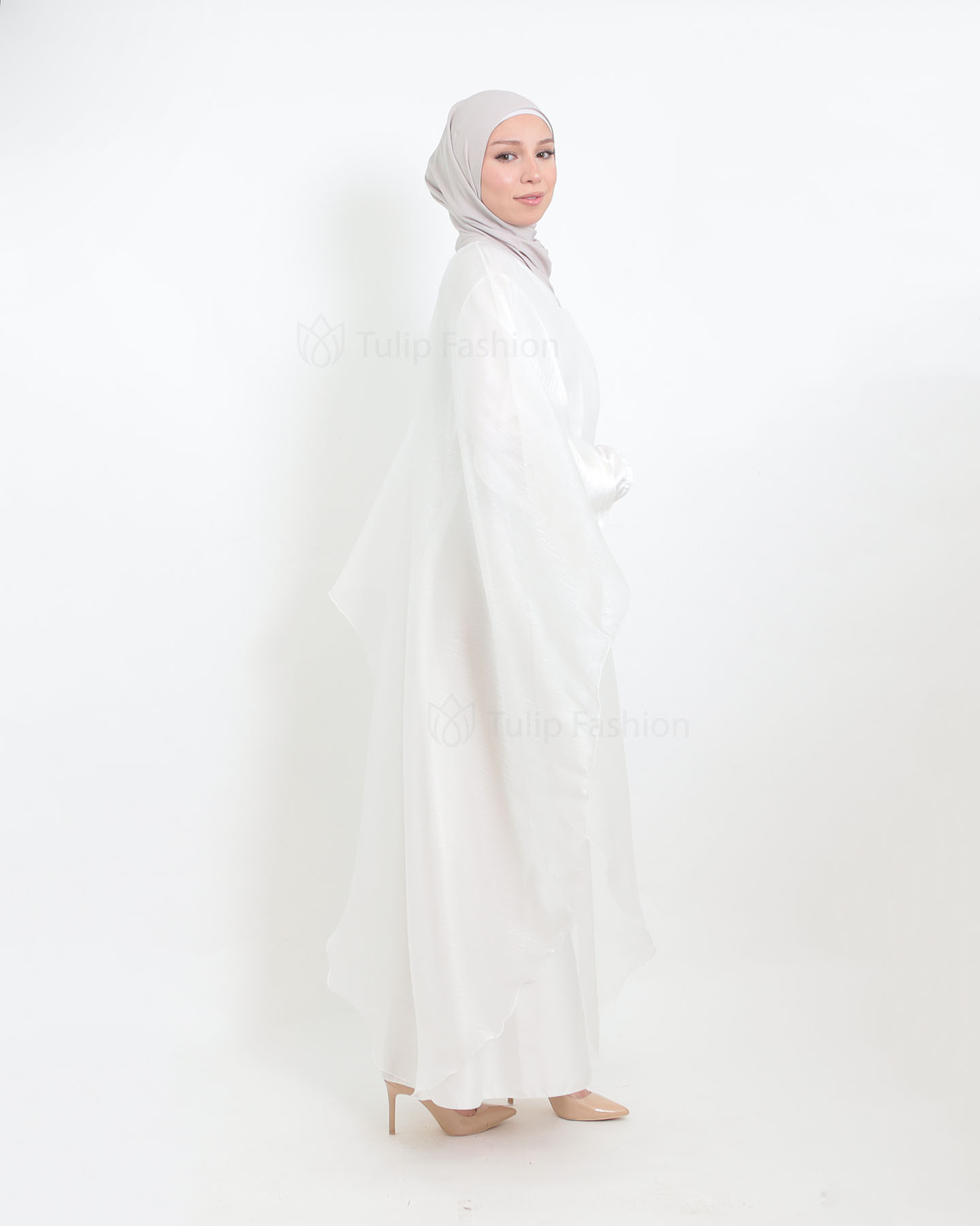 Butterfly  Abaya - White - 4