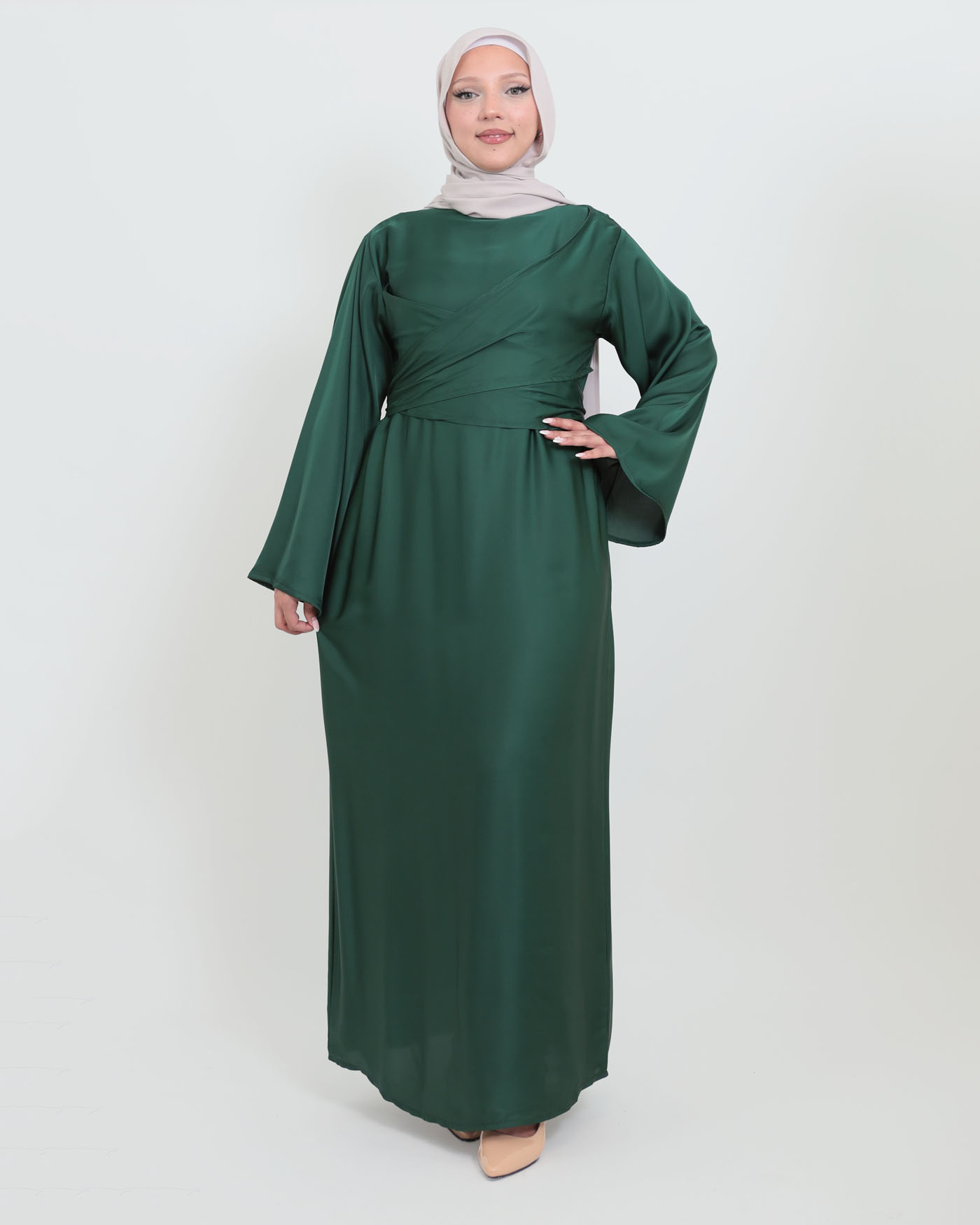 Maxi Dress in Satin - Green - 2