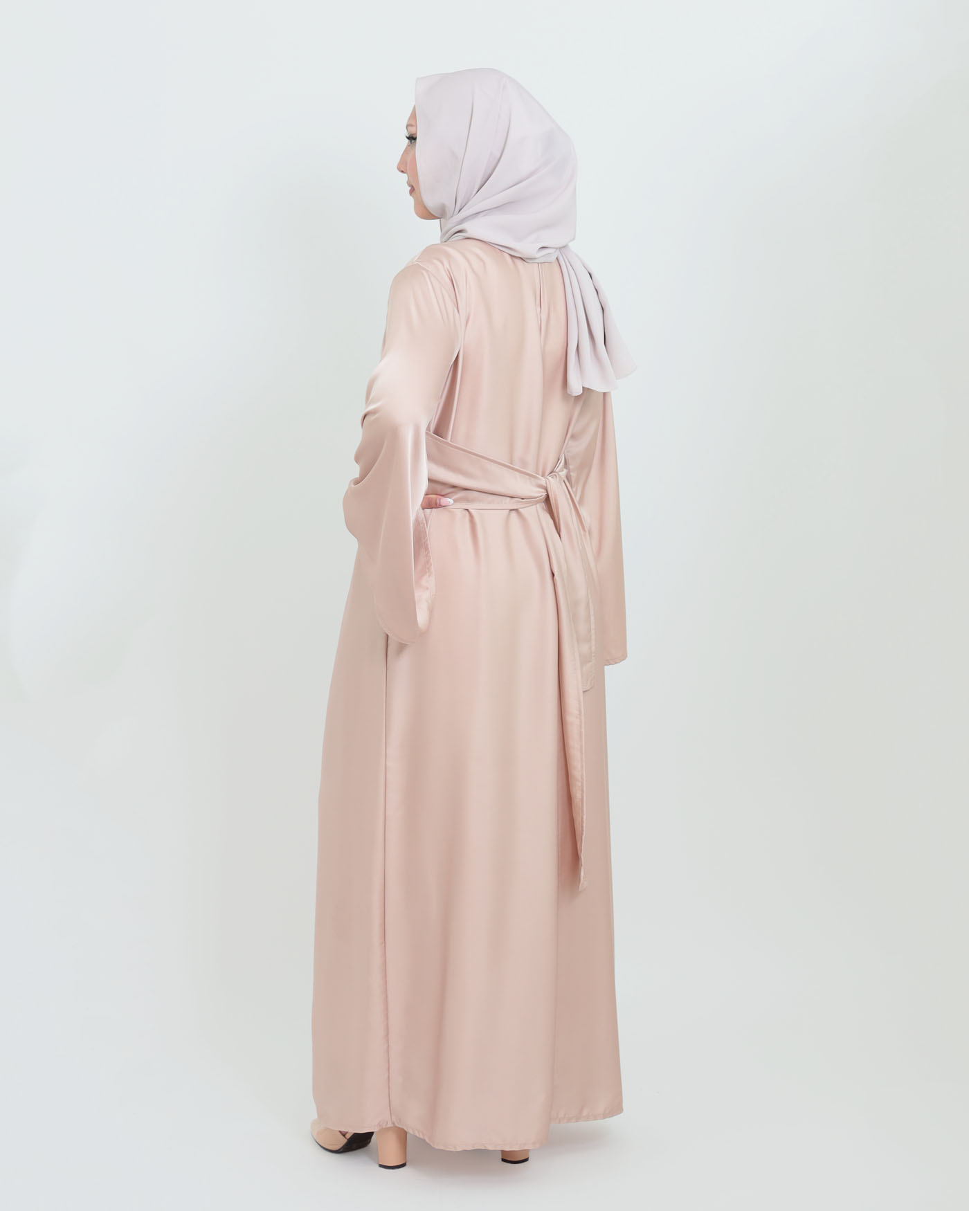 Maxi Dress in Satin - Beige - 4