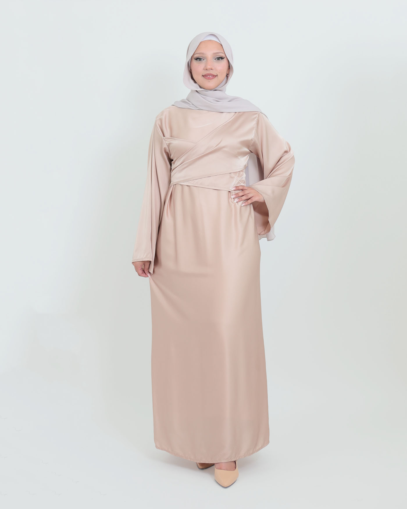 Maxi Dress in Satin - Beige - 2