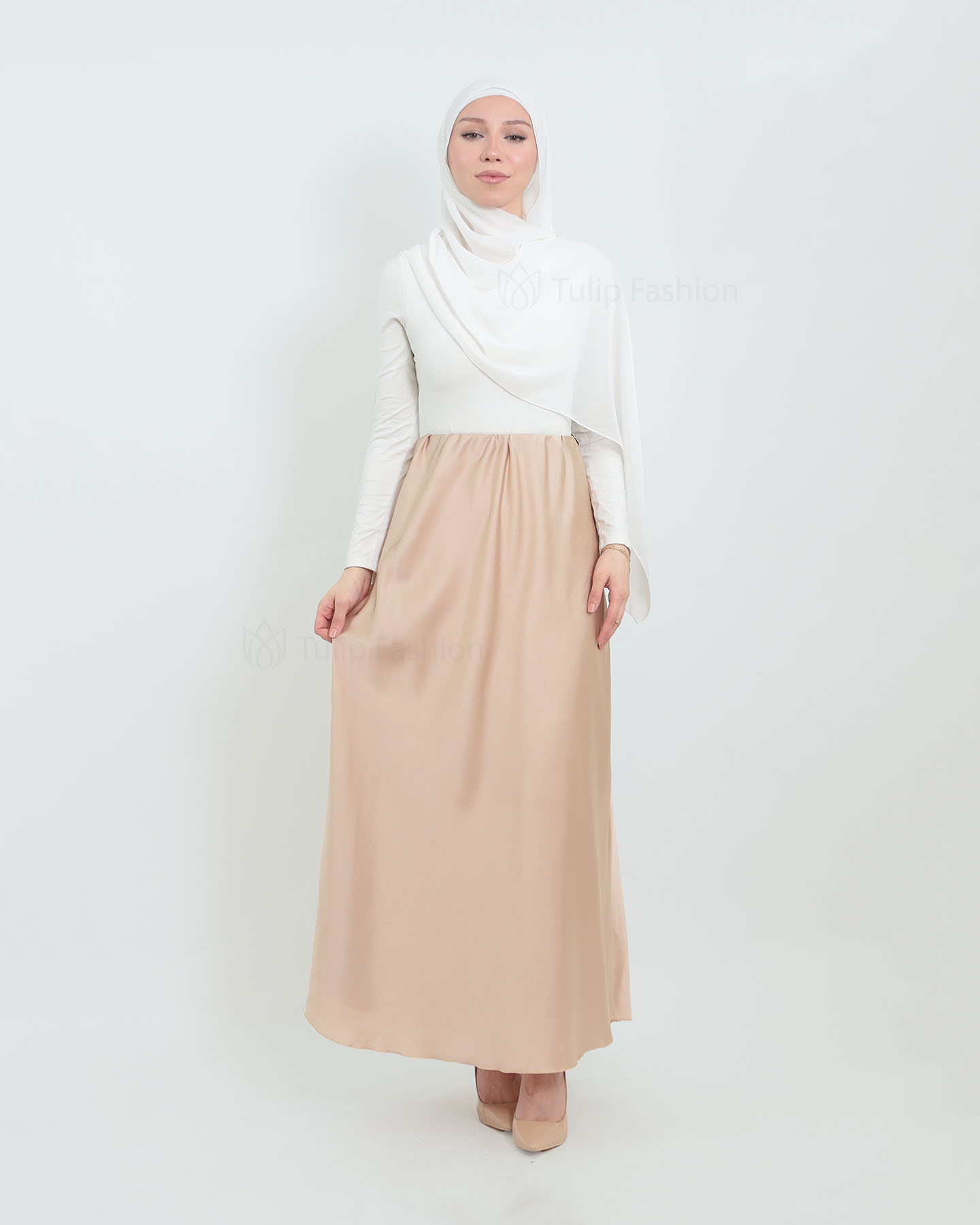 Kjol i Satin - Beige - 3