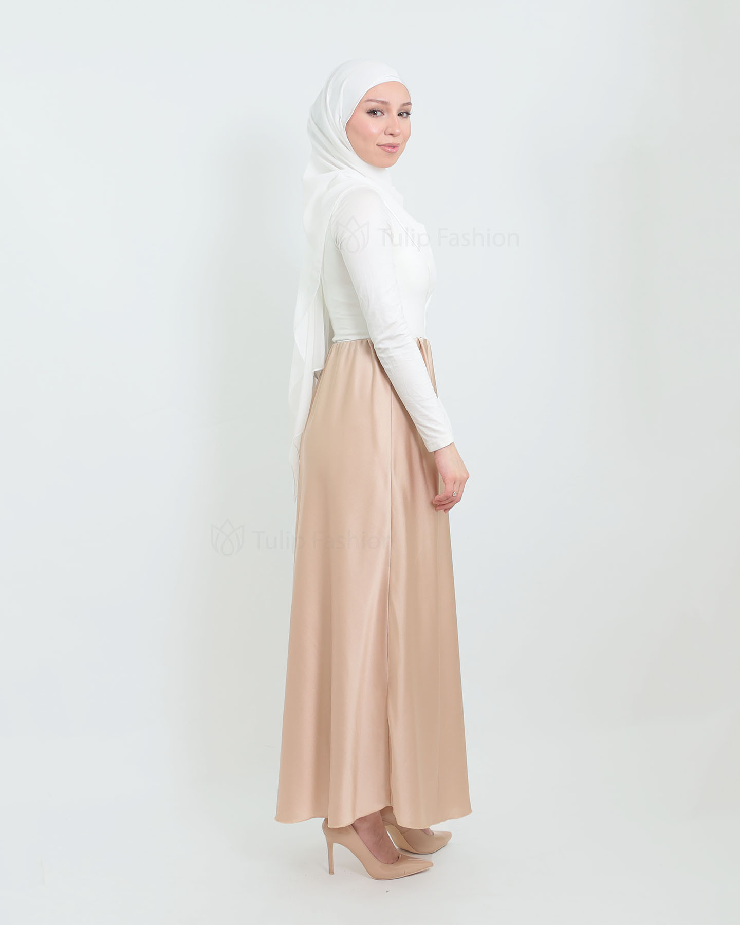 Kjol i Satin - Beige - 2