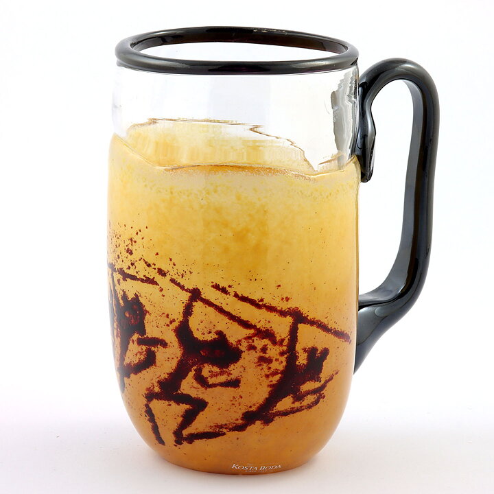 Kjell Engman (Safari 1994) Yellow/Brown Art Glass Tankard 15 cm <with Box>