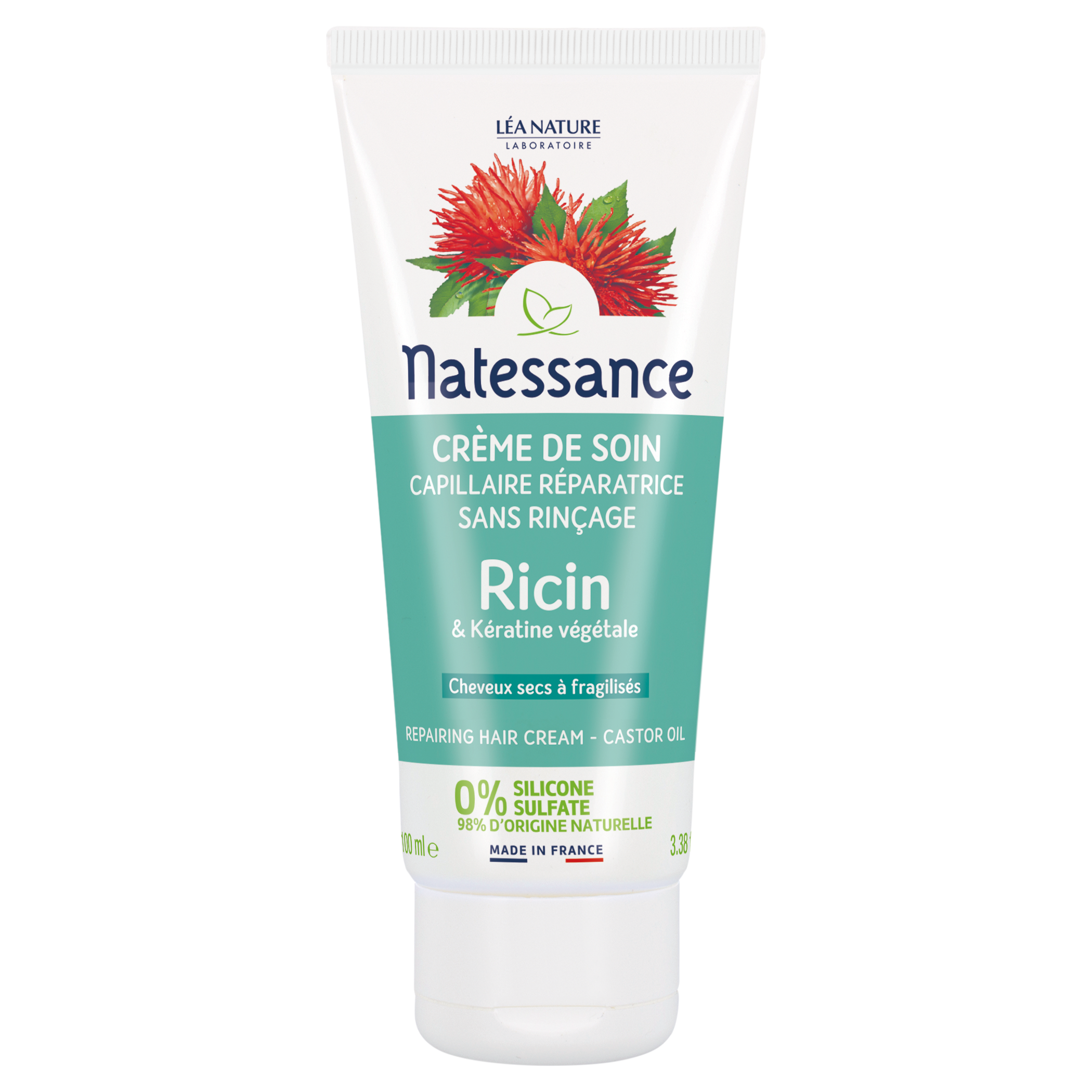 Natessance Repairing Hair Cream - Castor Oil & Plant Keratin, 100 ml