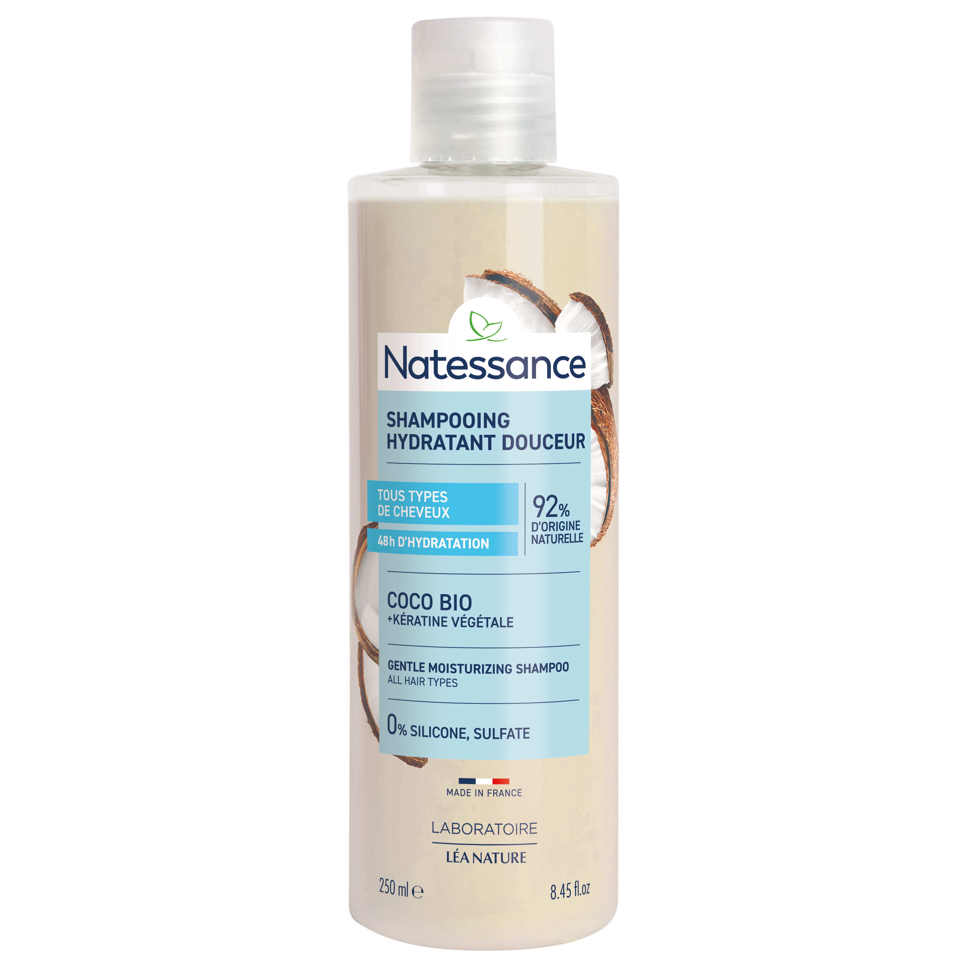 Natessance Gentle Moisturizing Shampoo - Coconut  & Plant Keratin, 250 ml