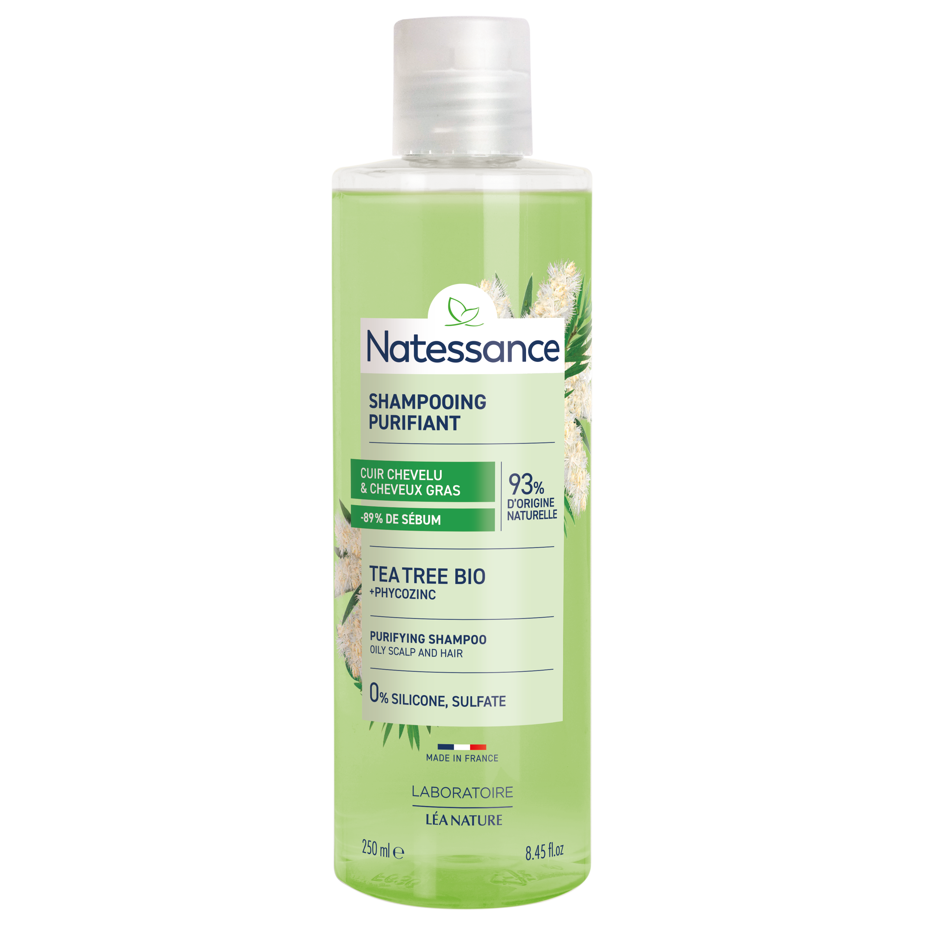 Natessance Purifying Shampoo - Tea tree & Phycozinc, 250 ml