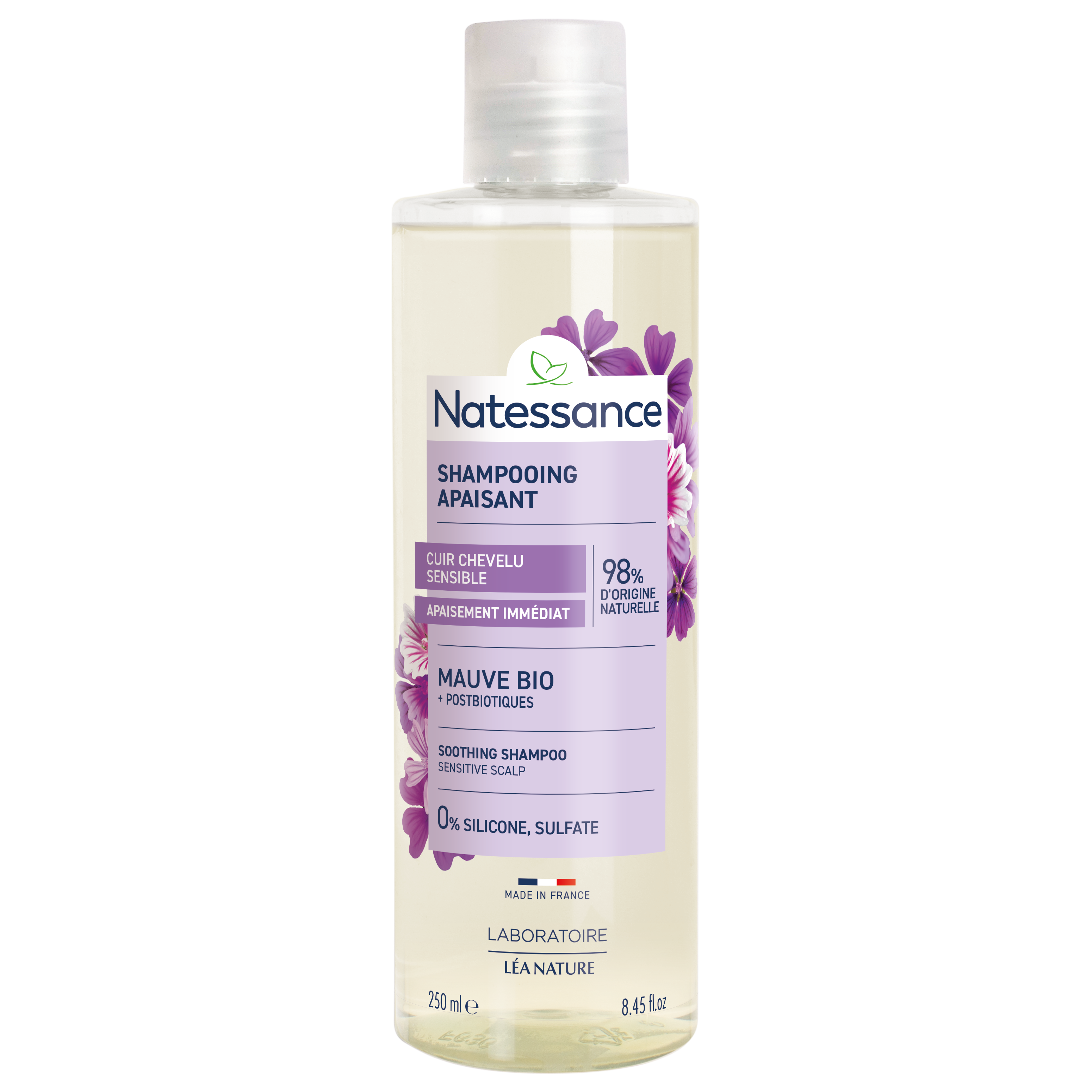 Natessance Soothing Shampoo - Mallow flower & Postbiotics, 250 ml