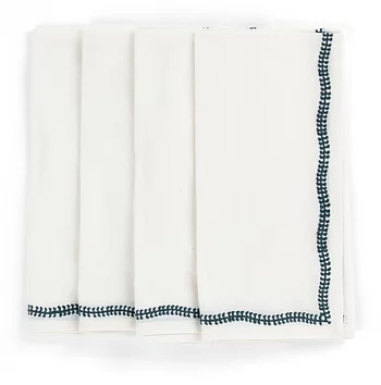 Napkins White - Embroidery - True Navy 4-pack 50x50