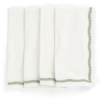 Napkins White - Embroidery - Green tea- 4-pack 50x50