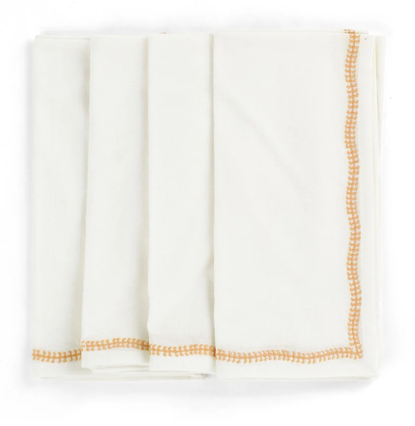 Napkins White - Embroidery - Orange- 4-pack 50x50