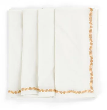 Napkins White - Embroidery - Orange- 4-pack 50x50