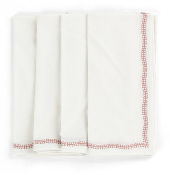 Napkins White - Embroidery - Lantana Rose- 4-pack 50x50
