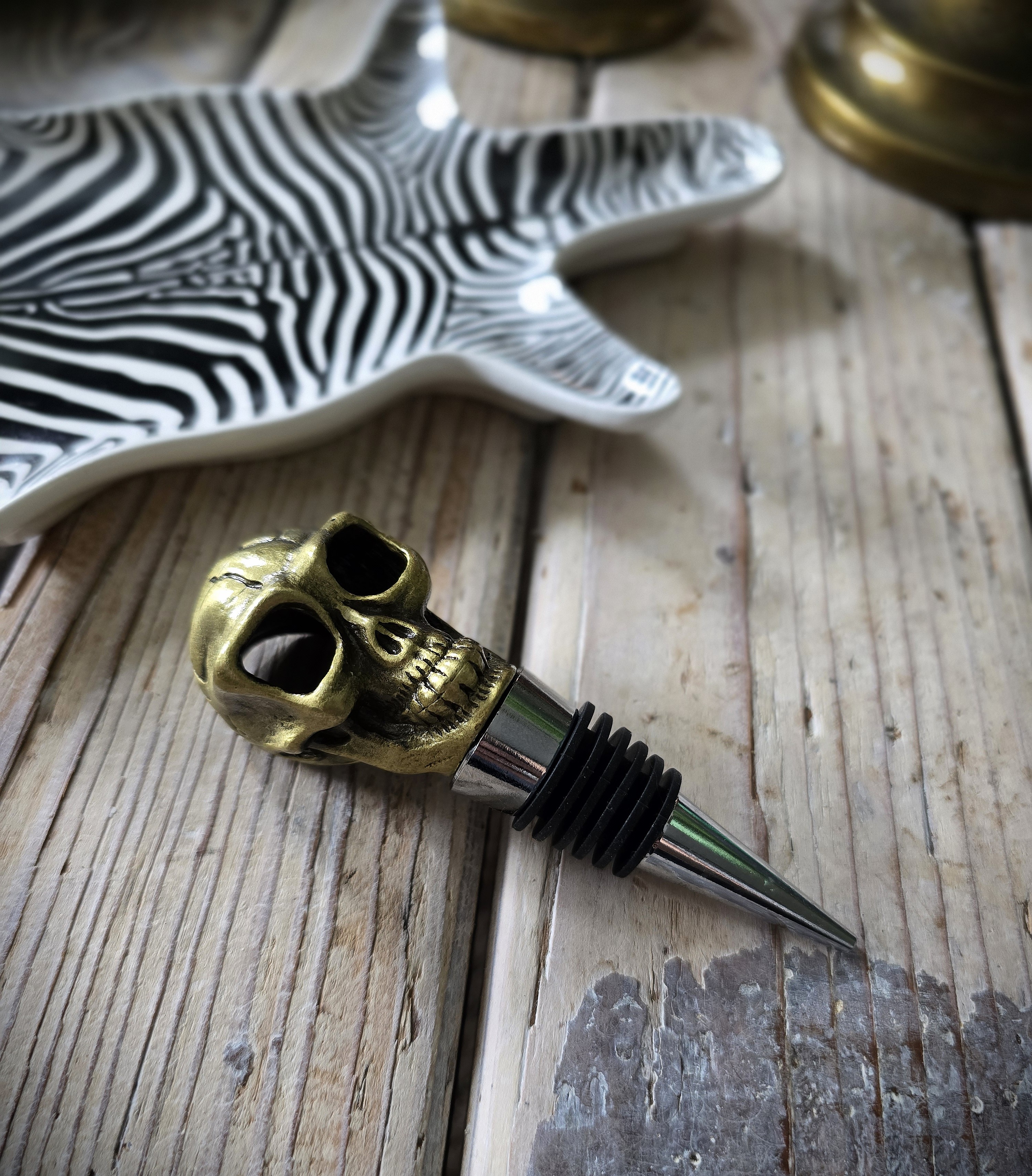 Bottle Stopper - Brass Skull - 2