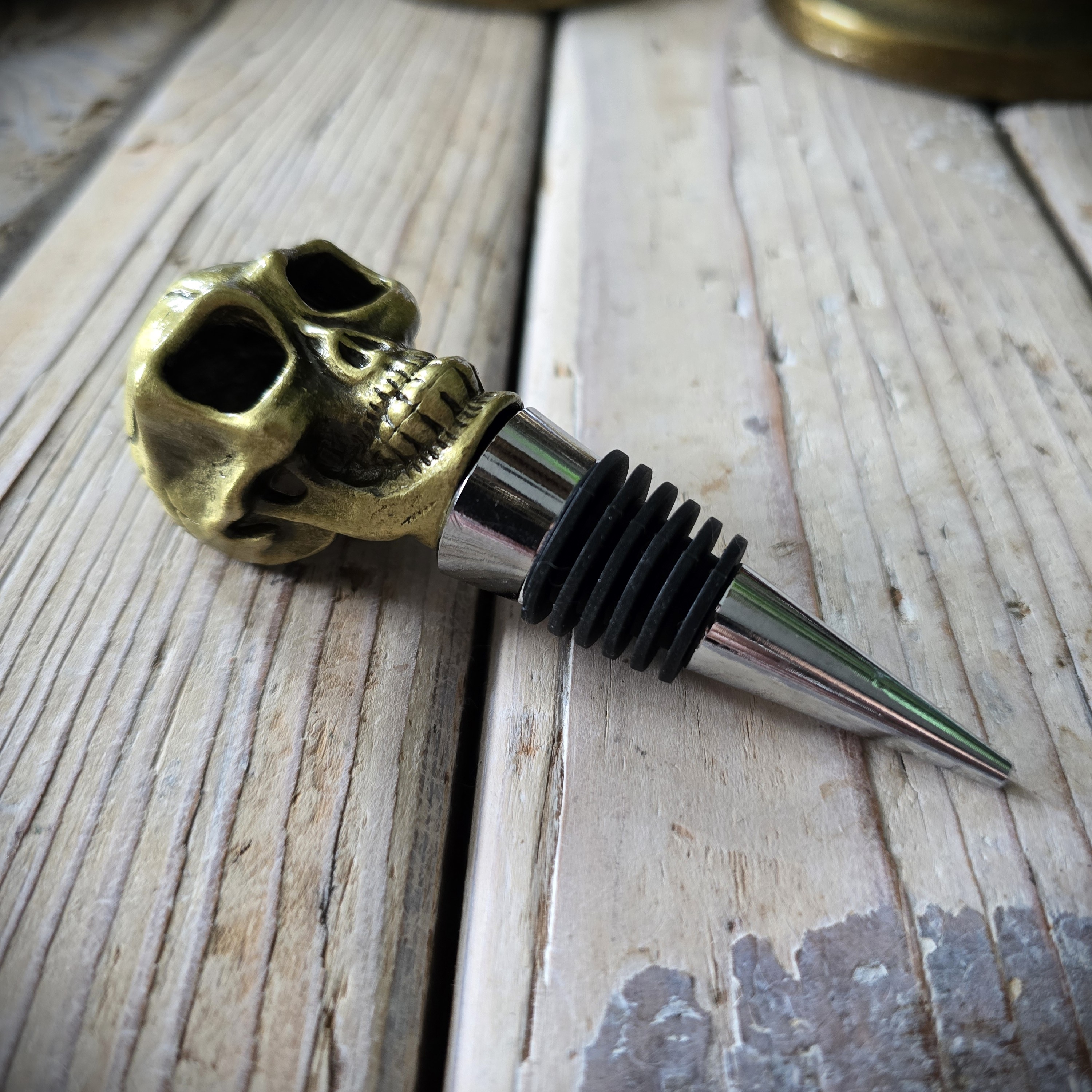 Bottle Stopper - Brass Skull - 4