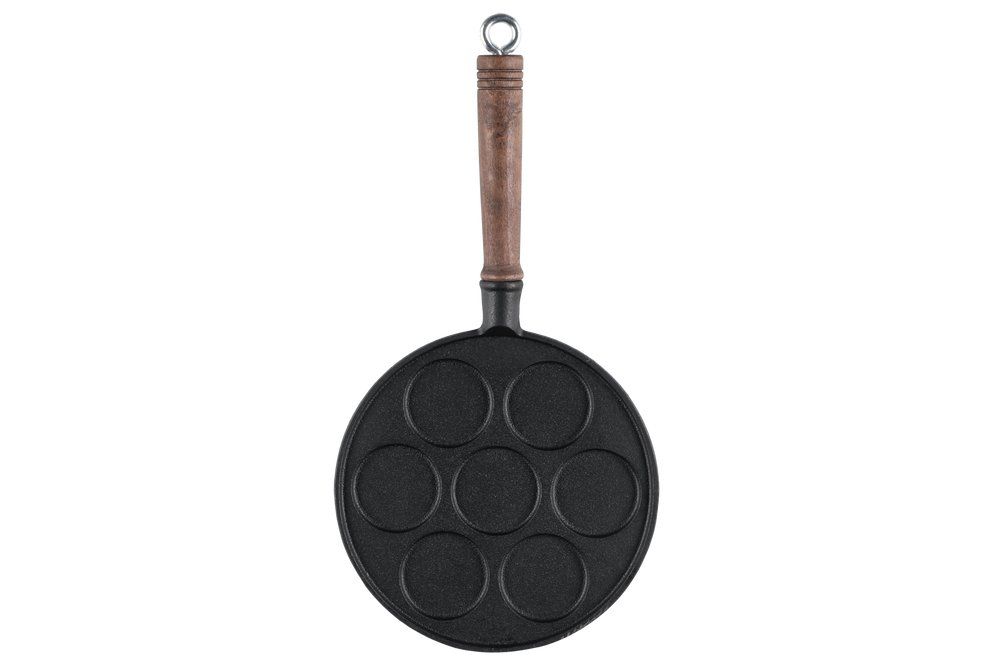 Pannkakspanna gjutjärn trähandtag