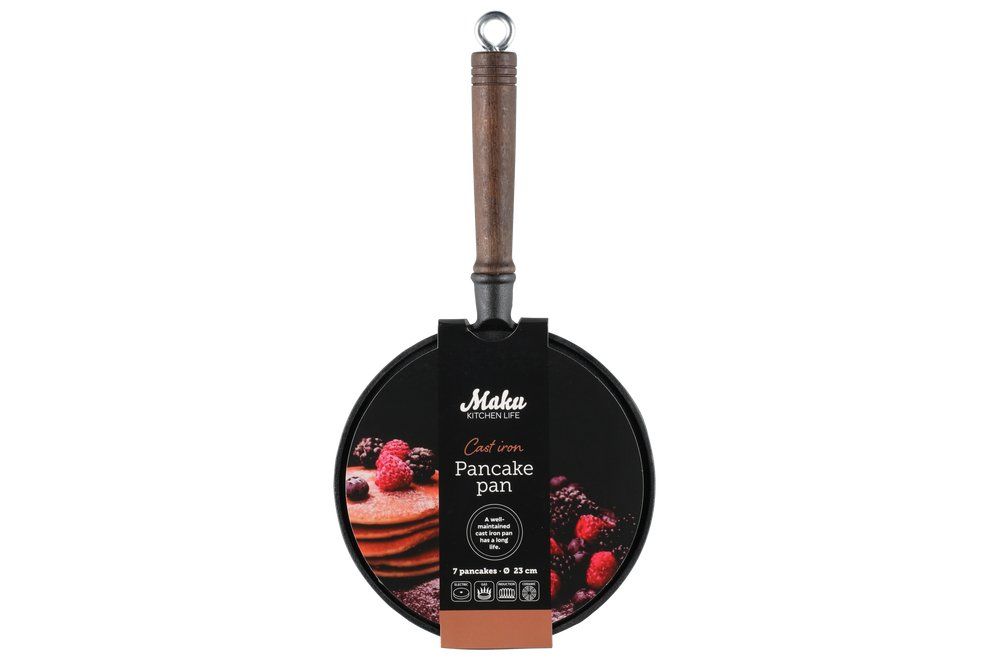 Pannkakspanna gjutjärn trähandtag - 4