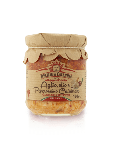 Delizie di Calabria, Aglio, olio e Peperoncino, 180 g Italiensk röra med vitlök, olivolja och chili.