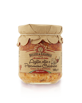 Delizie di Calabria, Aglio, olio e Peperoncino, 180 g Italiensk röra med vitlök, olivolja och chili.
