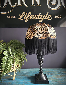 Lampskärm Frans Retro 35 - Leopard/Svart Lång Frans