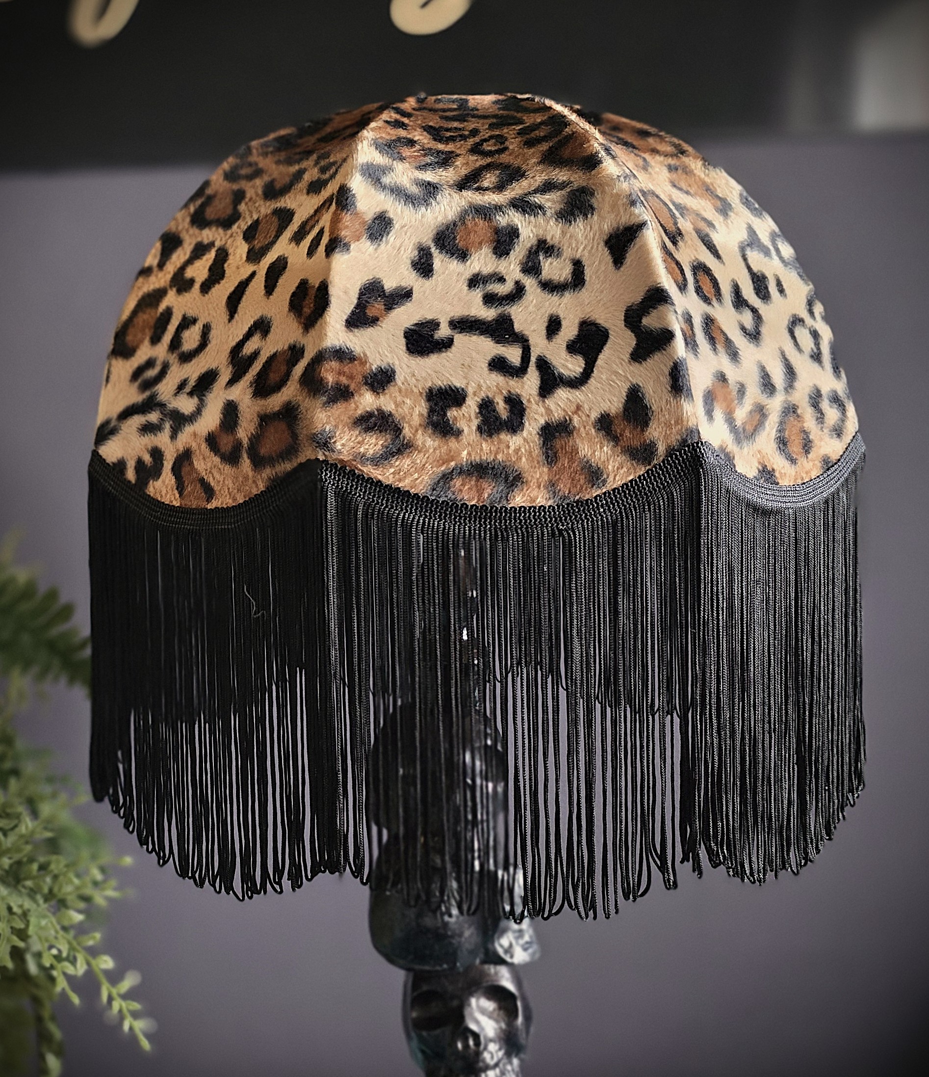 Lampskärm Frans Retro 35 - Leopard/Svart Lång Frans
