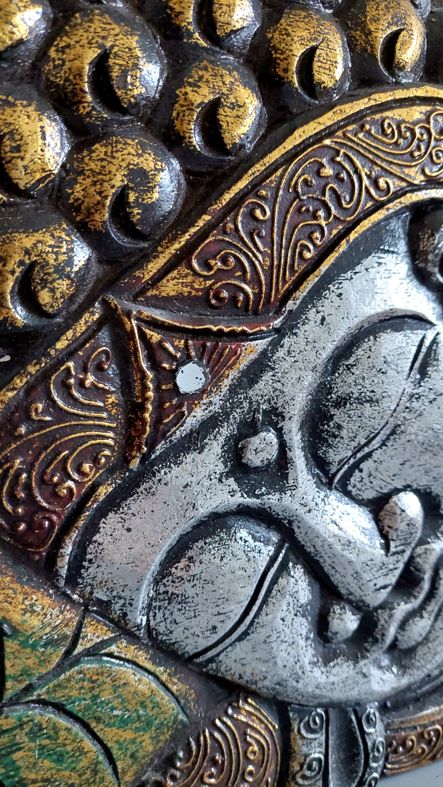 Tavla i trä / Väggdekoration - Buddha och Lotus, Silver - 2