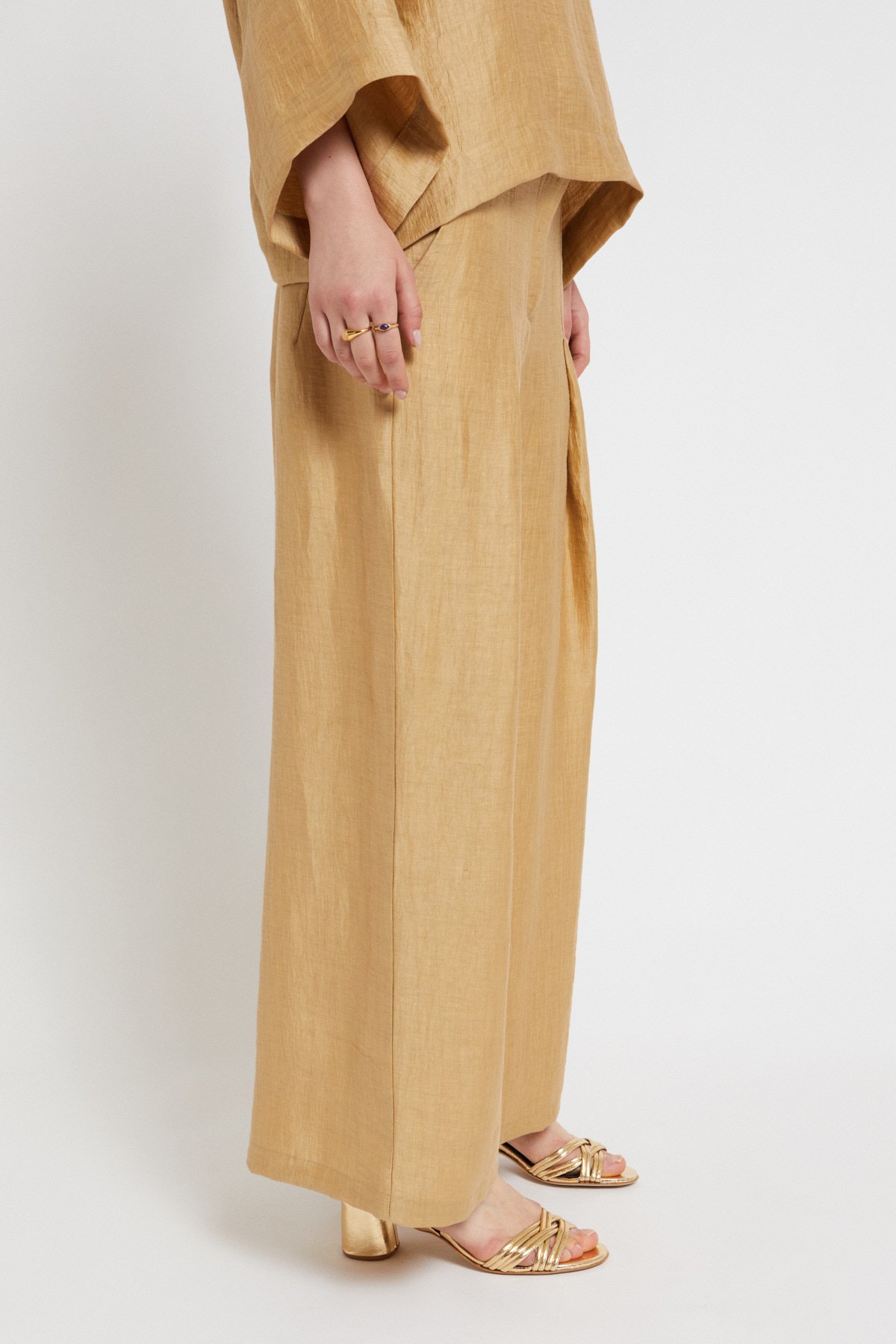 OttodÁme -  Satin Linen Palazzo Trousers Sabbia - 5