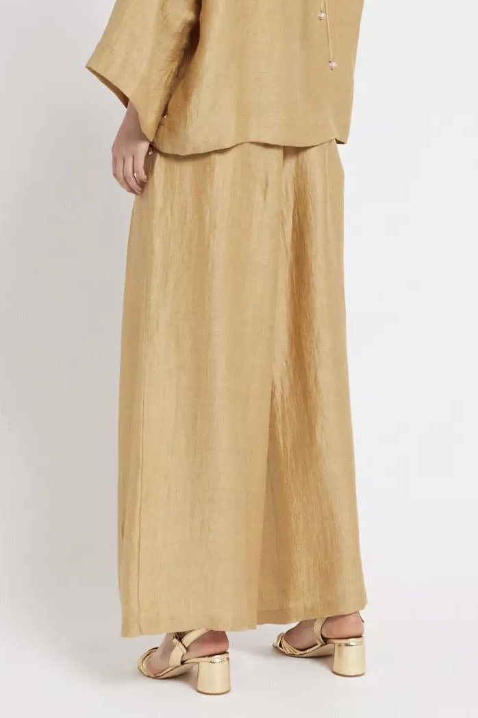 OttodÁme -  Satin Linen Palazzo Trousers Sabbia - 4