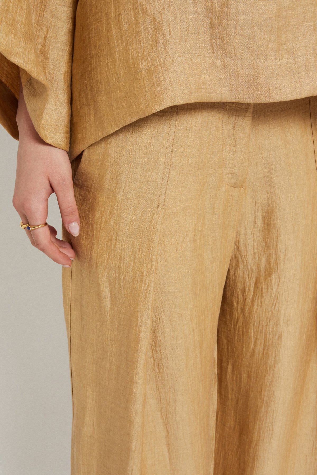OttodÁme -  Satin Linen Palazzo Trousers Sabbia - 6