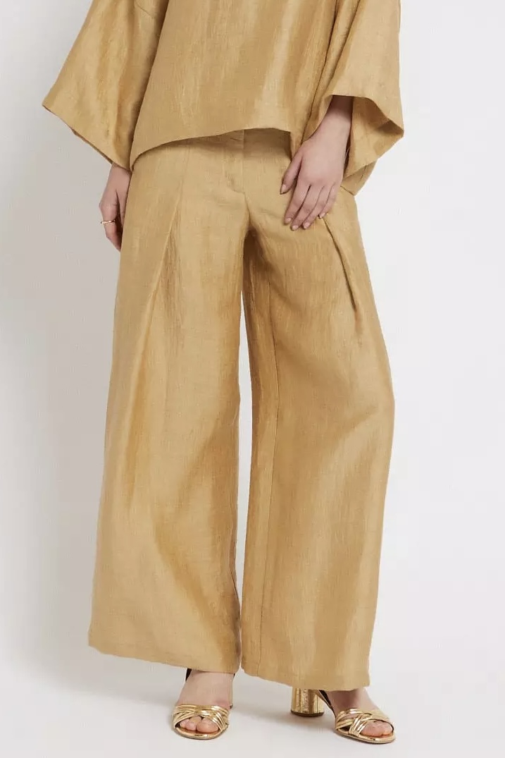 OttodÁme -  Satin Linen Palazzo Trousers Sabbia