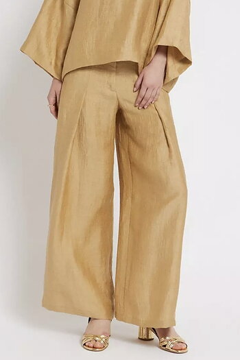 OttodÁme -  Satin Linen Palazzo Trousers Sabbia