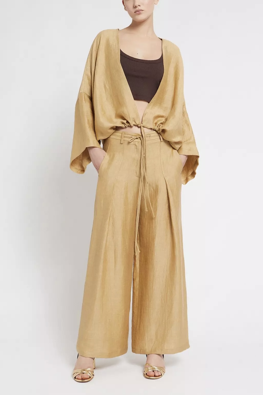 OttodÁme -  Satin Linen Palazzo Trousers Sabbia - 3