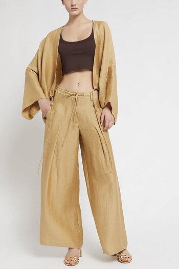 OttodÁme -  Satin Linen Palazzo Trousers Sabbia