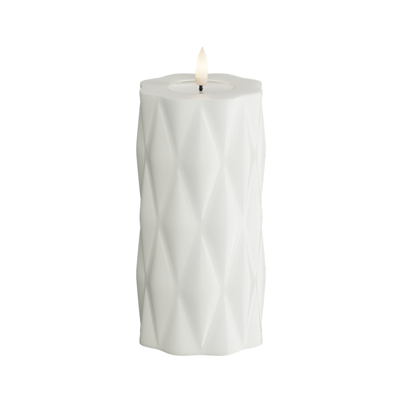Deluxe Homeart - Block Candle Harlequin - White - 7.5x15 cm - 3