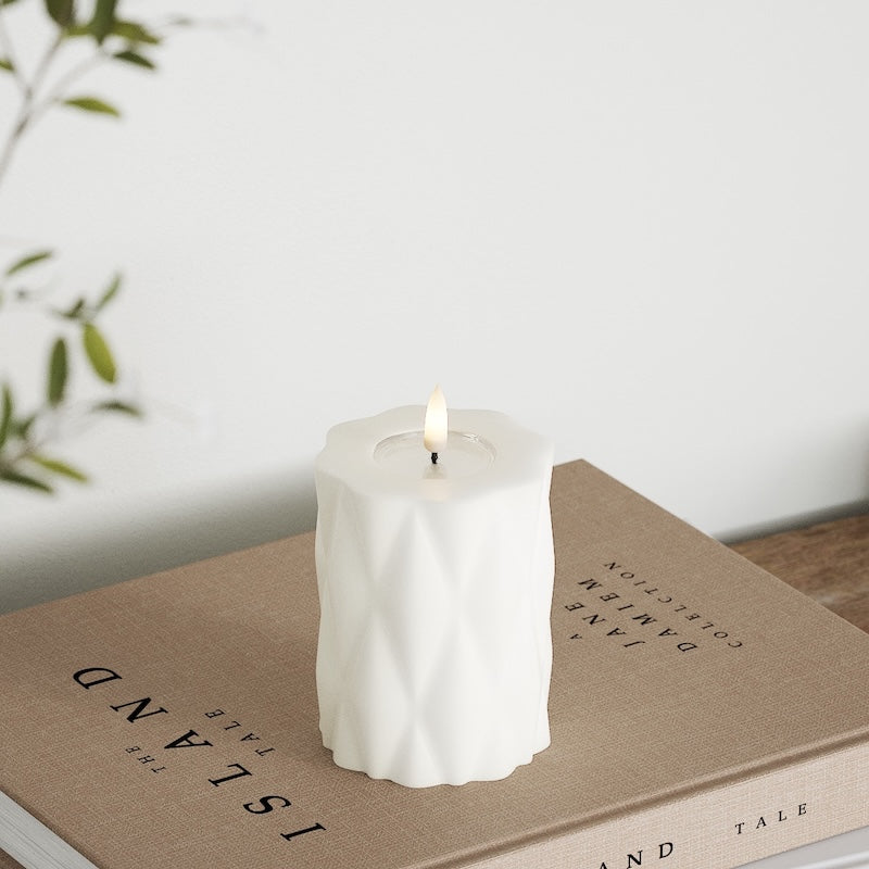 Deluxe Homeart - Block Candle Harlequin - White - 7.5x10 cm - 2