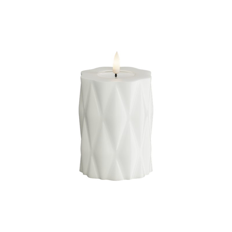 Deluxe Homeart - Block Candle Harlequin - White - 7.5x10 cm - 3