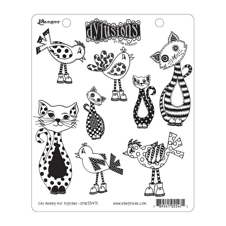 Ranger Dyan Reaveley's Dylusions Cling Stamps - Cat Among The Pigeons