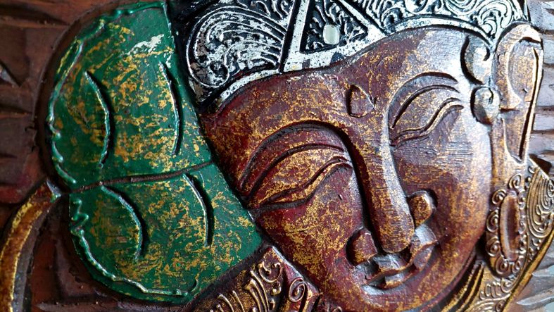 Tavla i trä / Väggdekoration - Buddha och Lotus, Röd - 2