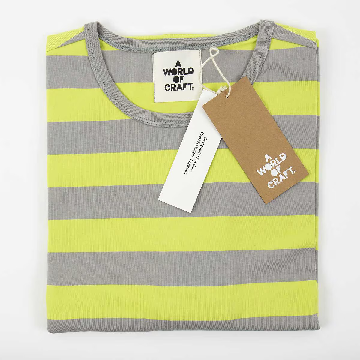 T-shirt med kort ärm dam limegul/grå, A World of Craft