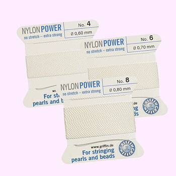Griffin Nylon Power vit pärltråd – välj storlek 6 eller 7