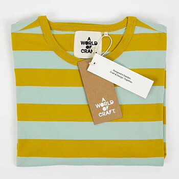 T-shirt med kort ärm herr senap/turkos, A World of Craft