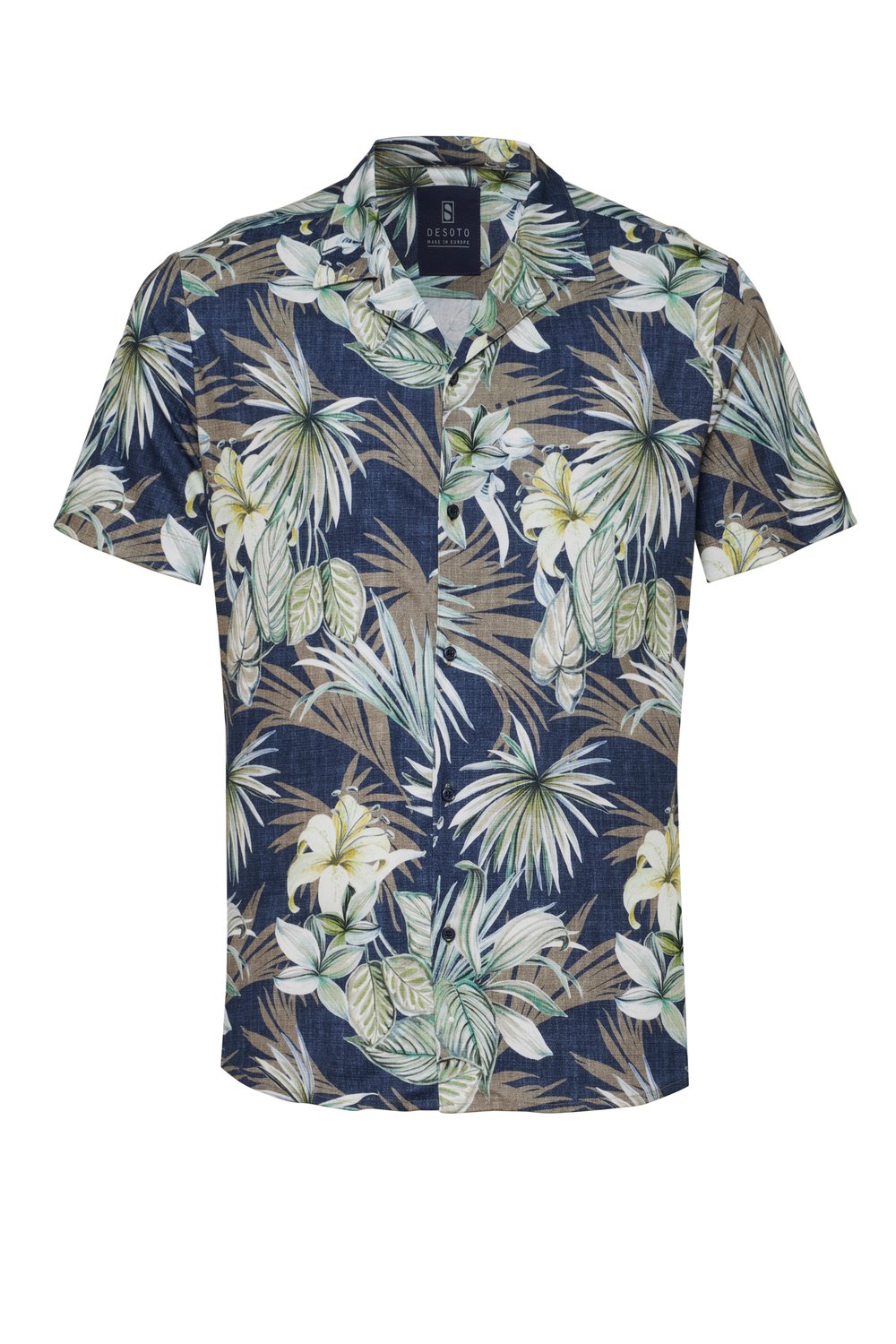 Skjorta kortärm. grön hawaiisk blomma. Märke  DESOTO, 