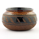 Inger Persson (1960s) Brown Studio Bowl with Hand-Painted Decor 17 cm