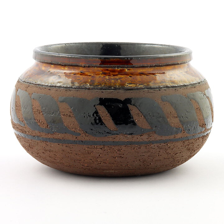 Inger Persson (1960s) Brown Studio Bowl with Hand-Painted Decor 17 cm