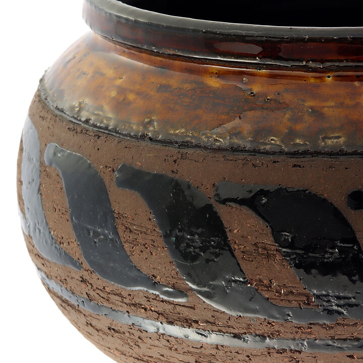Inger Persson (1960s) Brown Studio Bowl with Hand-Painted Decor 17 cm