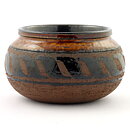 Inger Persson (1960s) Brown Studio Bowl with Hand-Painted Decor 17 cm