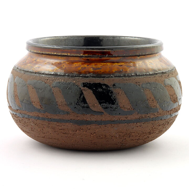 インガー・パーソン  茶色のボウル 青色の装飾  手描きの装飾  17cm  1960年代
