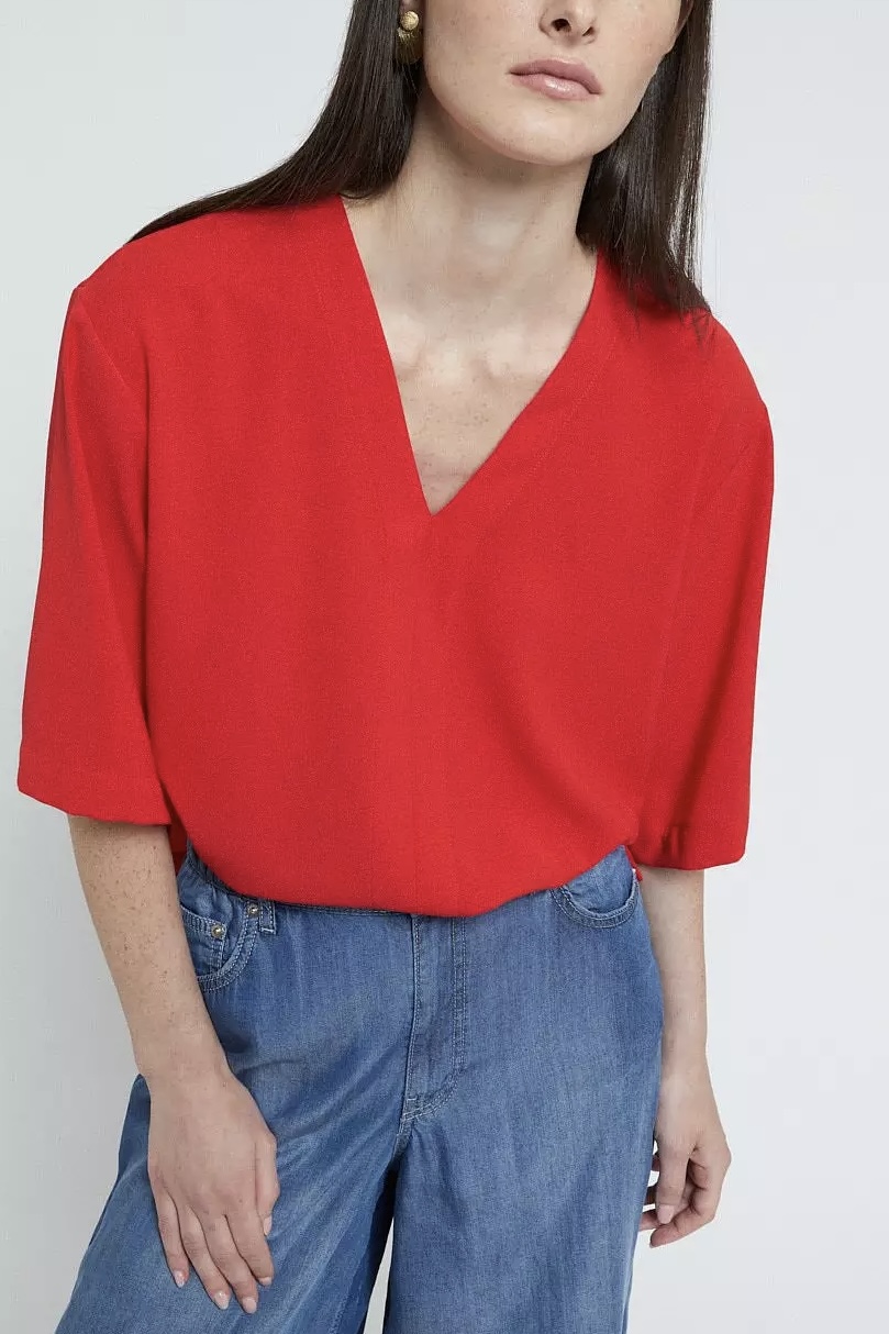 OttodÁme - Solid Blouse Red - 3
