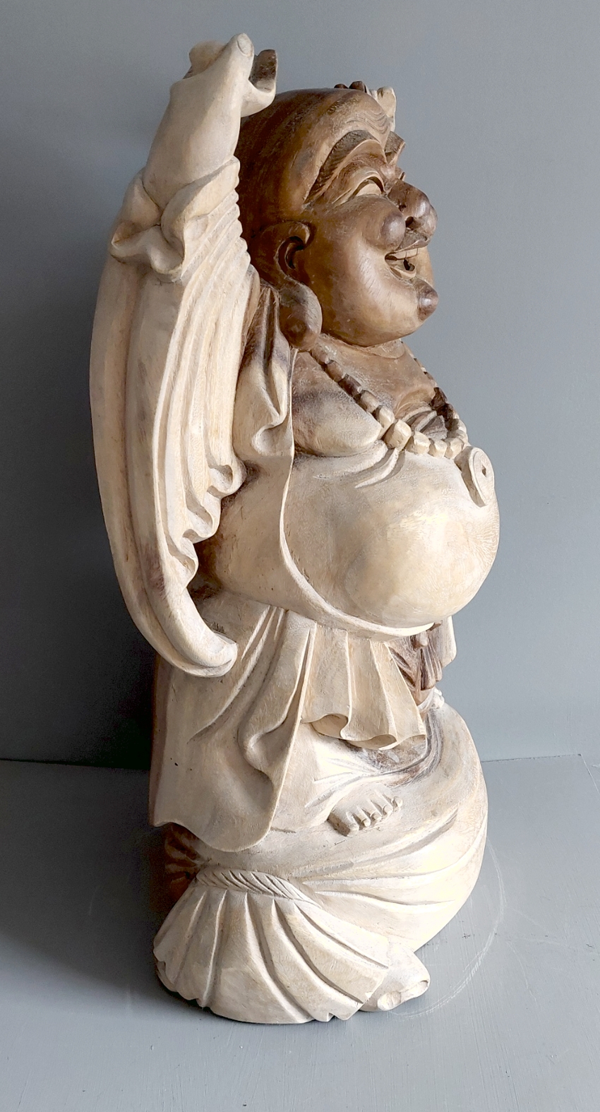 Stor Happy Buddha Staty i Trä - 5
