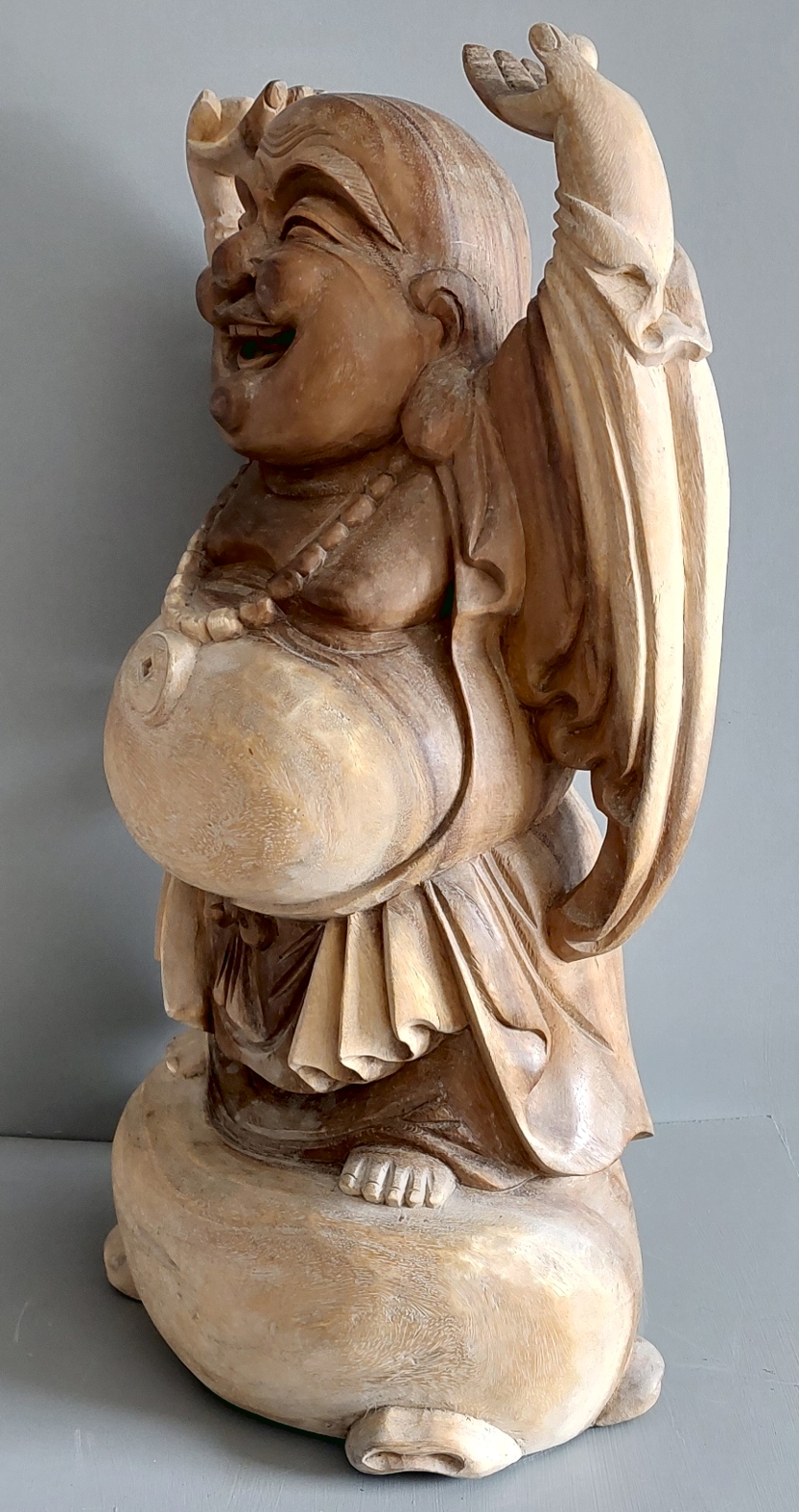 Stor Happy Buddha Staty i Trä - 3