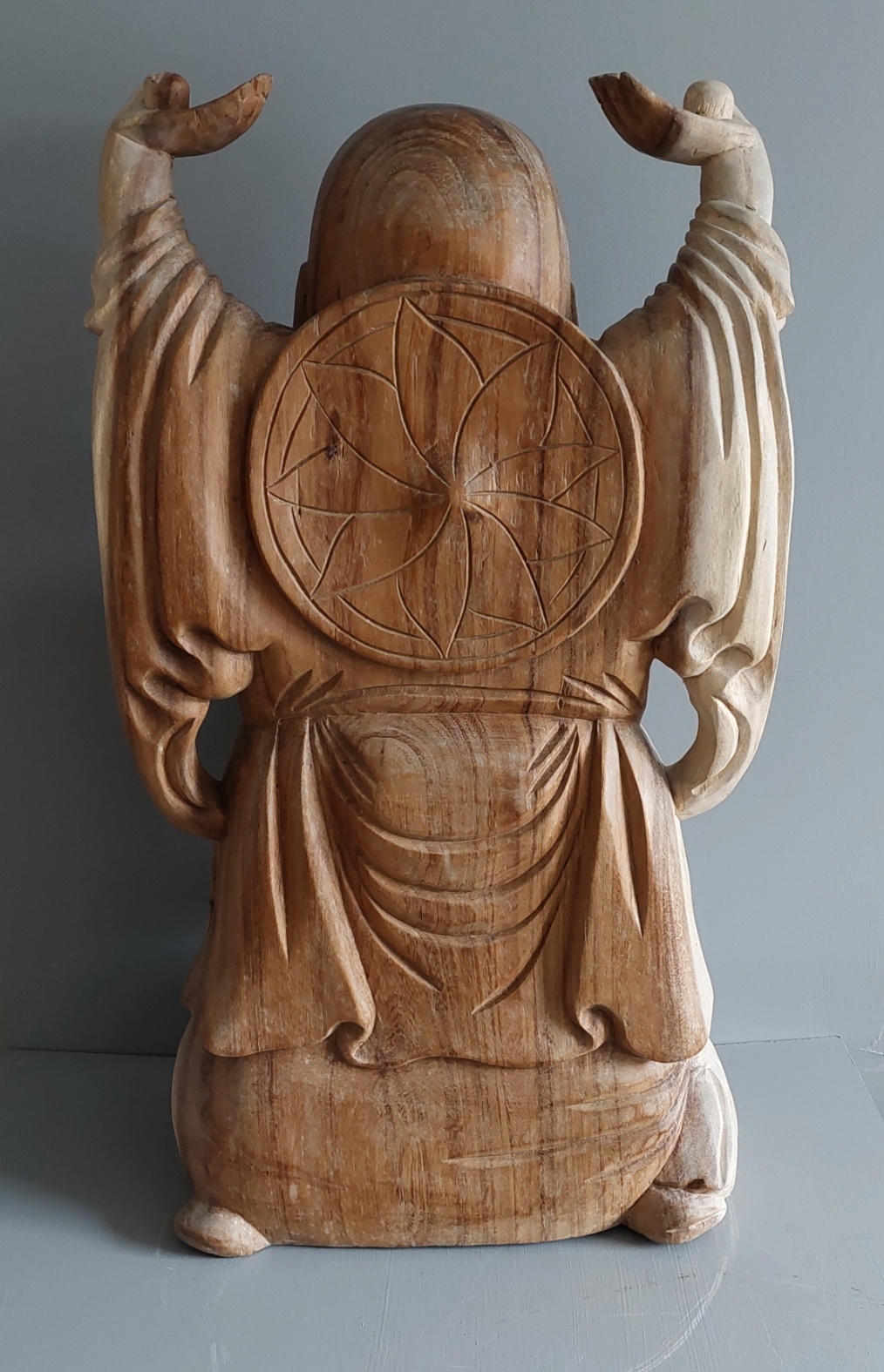 Stor Happy Buddha Staty i Trä - 4